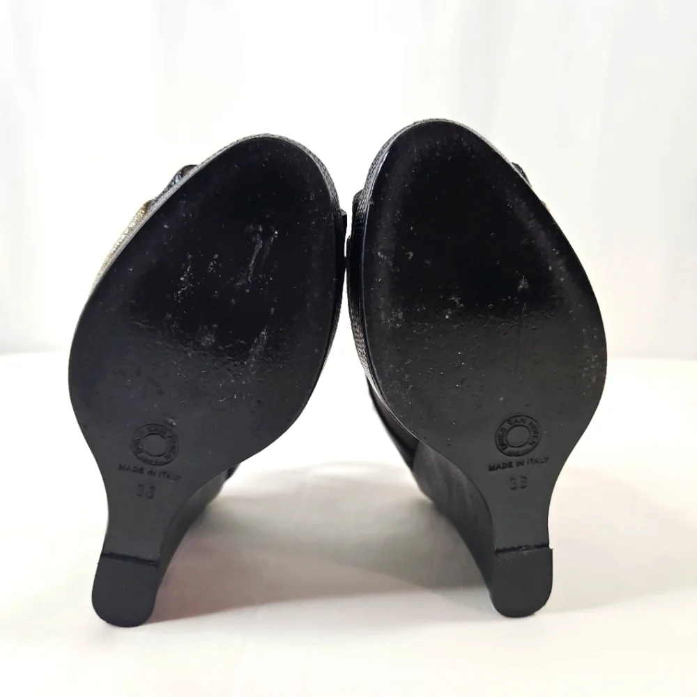 Dries Van Noten Black Gold Red Stripe Wedge Shoes Size 36
